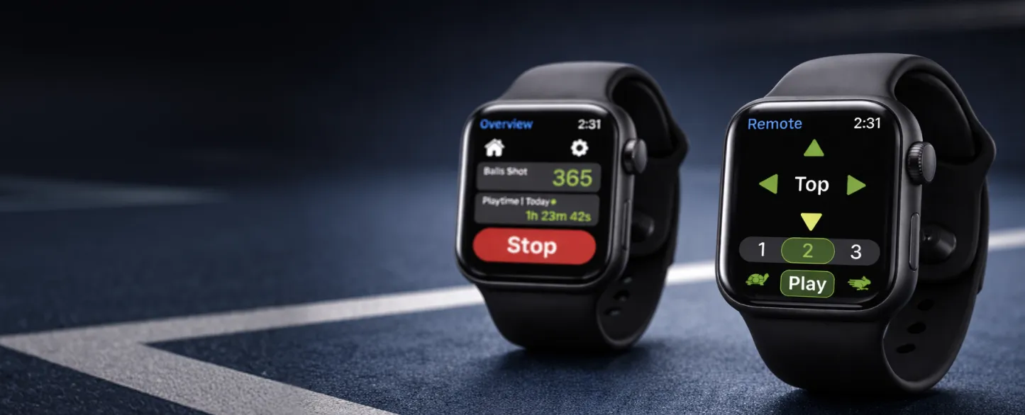 Apple Watch showing Tennibot Partner controls for starting and pausing drills